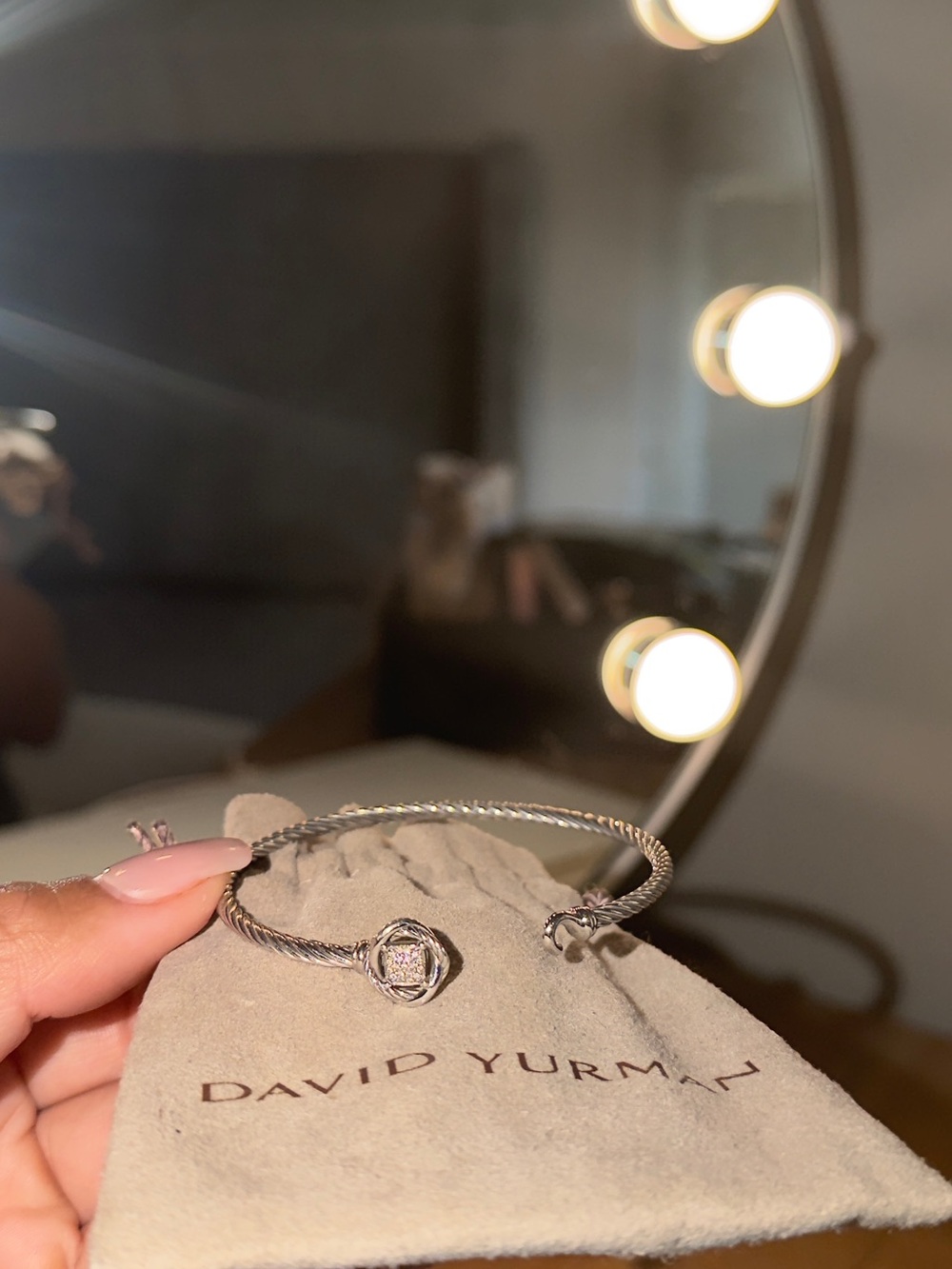 David Yurman Silver Cable Bracelet with Pavรฉ Diamond Knot